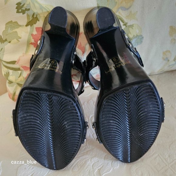 SOLD - Delicious Black Studded O Ring Open Toe Slip-On High Heel Shoes Size 9 - Picture 7 of 10